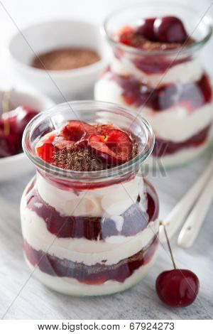 healthy dessert with creme fraiche jam and chocolate