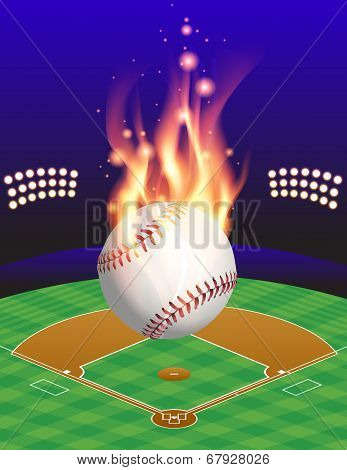 Baseball, Field, And Flame Illustration