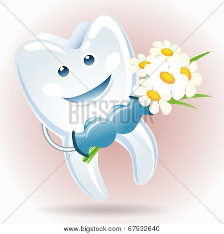 Joyful Tooth With A Bunch Of Camomiles