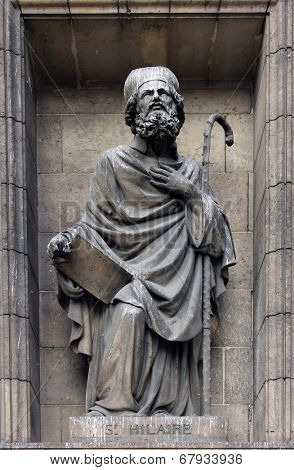 PARIS, FRANCE - NOV 09, 2012: Saint Hilarius, architectural details of Eglise de la Madeleine. Madeleine Church was designed in its present form as a temple to the glory of Napoleon's army.