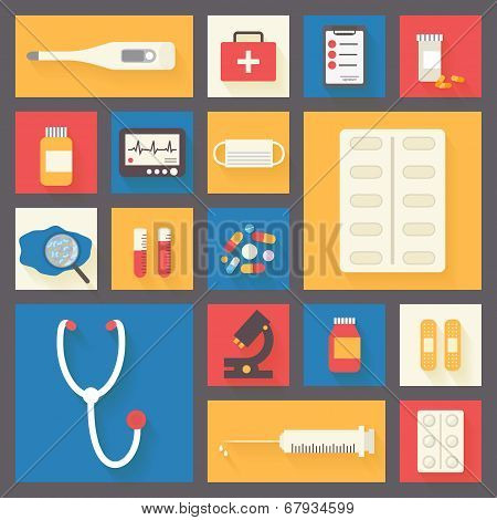 Medical vector icons set. Ambulance and stethoscope. Healthcare infographic elements.