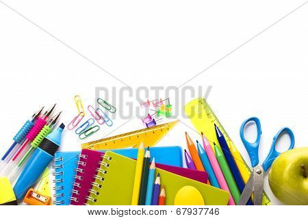 School Supplies On White Background