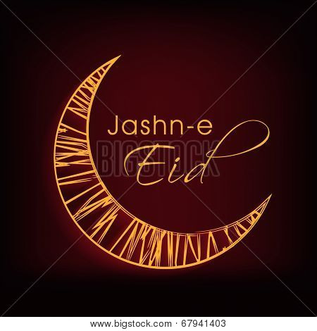 Golden crescent moon on brown background for the occasion of Muslim community festival Jashn-e-Eid celebrations.