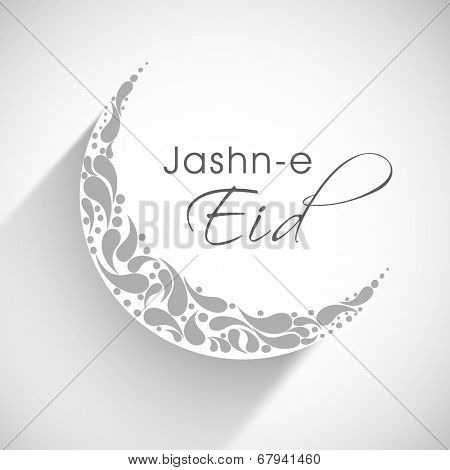 Beautiful floral decorated crescent moon on grey background for the celebration of Muslim community festival Jashn-e-Eid celebrations. 