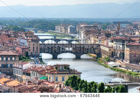 Bridges over Arno river at sunset, Florence, Italy