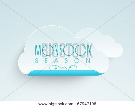 Stylish glossy cloud with blue text Monsoon Season.