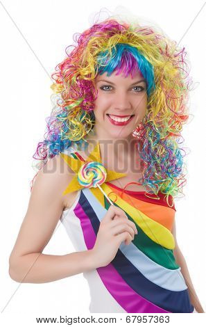 Pretty girl with lollypops isolated on white