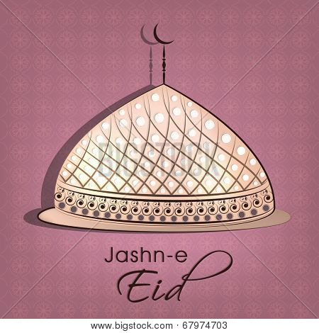 Beautiful shiny mosque on abstract peach background for Muslim community festival Jashn-e-Eid celebrations.