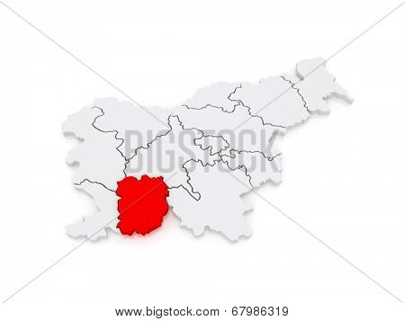 Map of Vnutrennekarstsky Region (Inner Carniola Kras-regia). Slovenia. 3d