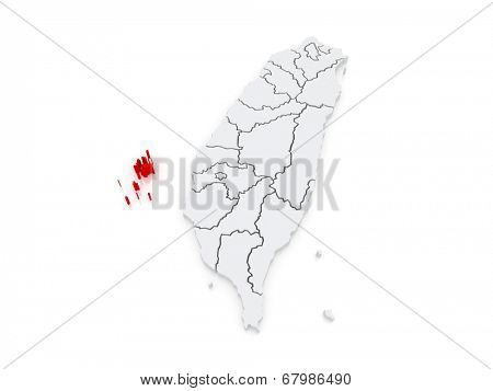 Map of Penghu County. Taiwan. 3d
