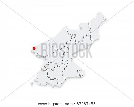 Map of Sinuiju. North Korea. 3d