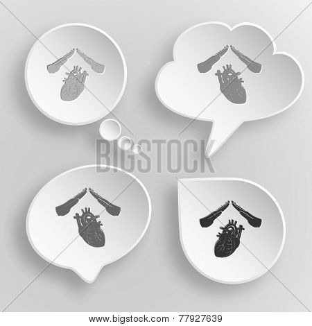 Heart protect. White flat vector buttons on gray background.