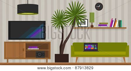 living room home interior vector illustration