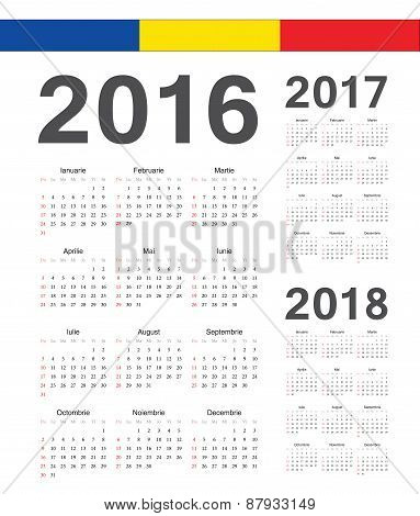 Set Of Romanian 2016, 2017, 2018 Year Vector Calendars