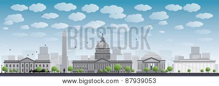 Washington DC city skyline. illustration with cloud and blue sky