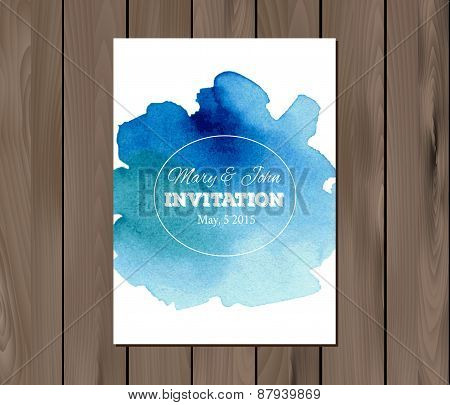 Vector wedding invitation with watercolor stain and typographic