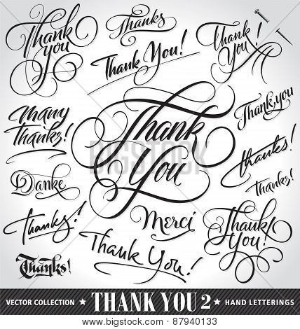 Set of custom THANK YOU hand lettering -- handmade calligraphy, vector (eps8)