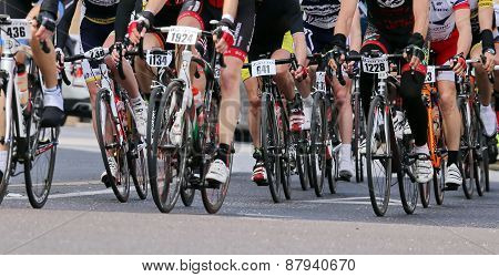 Vicenza, Vi, Italy - April 12, 2015: Cyclists Run On Racing Bikes During Cycle Road Race
