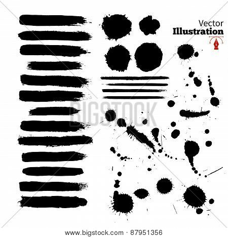Vector Set Of Grunge Brush Strokes.