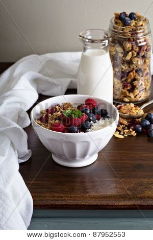 Homemade granola with berries