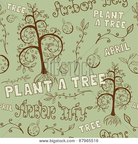 Arbor Day Hand Drawn Seamless Floral Pattern