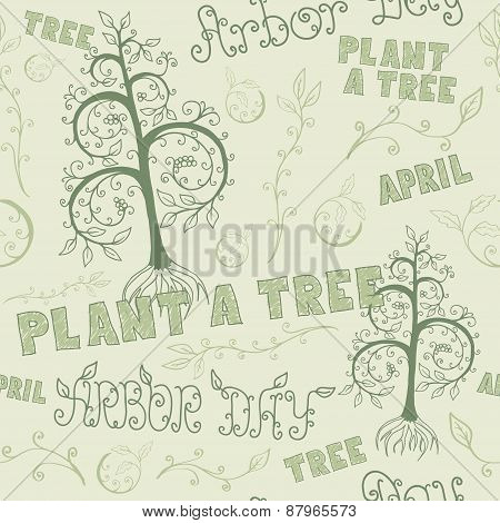 Arbor Day Hand Drawn Seamless Floral Pattern
