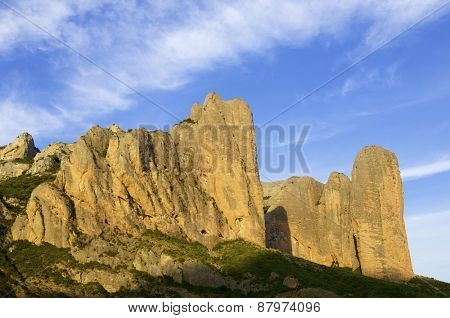 Rock spires known as Mallos de Riglos, Huesca, Aragon, Spain