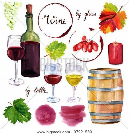 Watercolor wine set