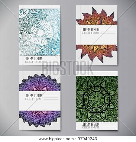 Notebook design with mandala. Set.