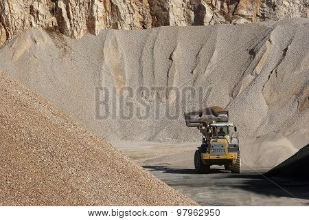 Heaps of stone aggregate for road construction
