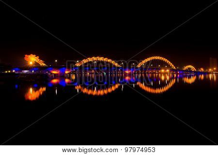 Dragon bridge in Danang at night