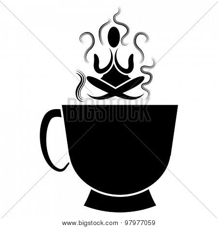 An image of a cup of of tea with zen Buddhism meditator.