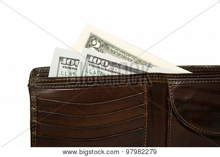 Old Wallet With Banknotes Of Us Dollars Inside