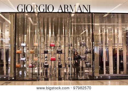 Front View Of Giorgio Armani Store In Siam Paragon Mall. Bangkok, Thailand.