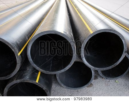 Big Black Pipe Closeup Plastic Large Diameter For The Repair