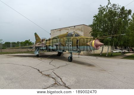 KRUMOVO, PLOVDIV, BULGARIA - 29 APRIL 2017: Fighter-Bomber  Sukhoi Su-22 in Aviation Museum near Plovdiv Airport, Bulgaria
