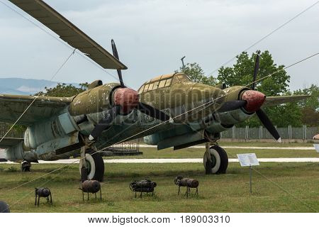 KRUMOVO, PLOVDIV, BULGARIA - 29 APRIL 2017: Bomber Tupolev Tu-2 in Aviation Museum near Plovdiv Airport, Bulgaria
