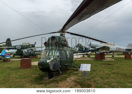 KRUMOVO, PLOVDIV, BULGARIA - 29 APRIL 2017:  Transport helicopter Mil Mi-8 in Aviation Museum near Plovdiv Airport, Bulgaria