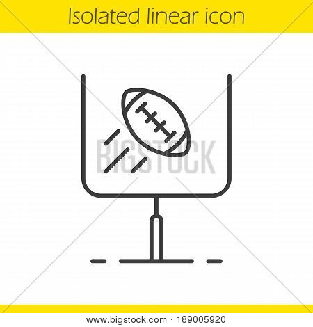 American football or rugby goal linear icon. Thin line illustration. Flying ball in gates contour symbol. Vector isolated outline drawing