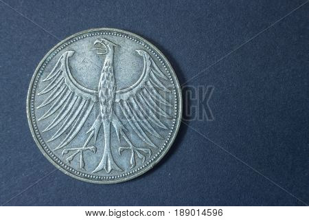 Five German Marks Bundesadler 1951 Head Coin, Vintage Antique Old, Difficult And Rare To Find.