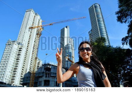 Beautiful woman posing in the neighborhood of Puerto Madero, Buenos Aires, Argentina