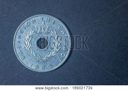 Twenty Lepta Head Coin From Greece 1959, Vintage Antique Old, Difficult And Rare To Find.