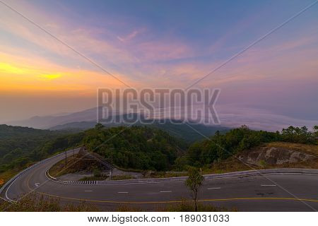 Country road on mountain in Thailand natural park
