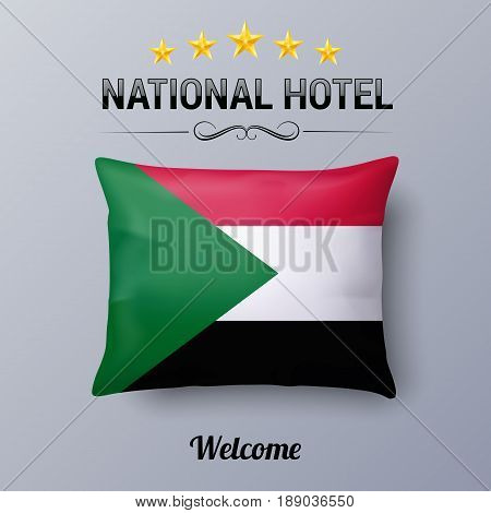 Realistic Pillow and Flag of Sudan as Symbol National Hotel. Flag Pillow Cover with Sudanese flag