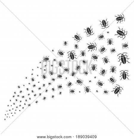 Cucaracha source stream. Vector illustration style is flat gray iconic symbols on a white background. Object fireworks fountain done from randomized symbols.