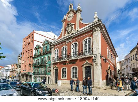 CALDAS DE RAINHA,PORTUGAL - MAY 11,2017 - View at the city hall of Caldas de Rainha. Caldas da Rainha is best known for its sulphurous hot springs and clay pottery.