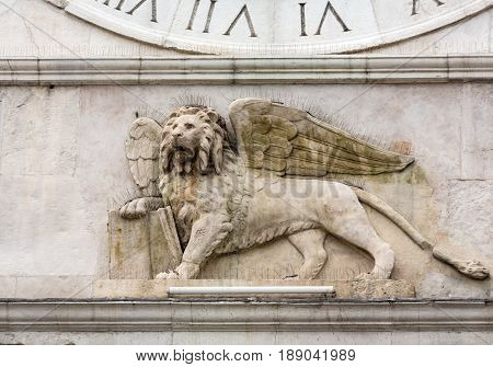 Clock tower building of medieval origins overlooking Piazza dei Signori in Padova Italy