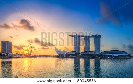Vibrant panorama background of Singapore skyline at the business bay