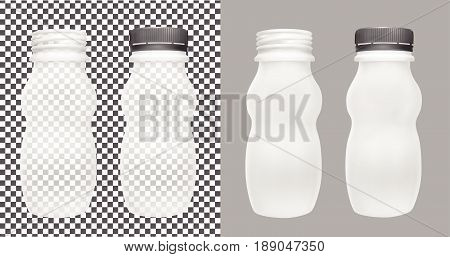 Transparent empty plastic bottle for yogurt. Packaging for sour cream, sauce and snack.