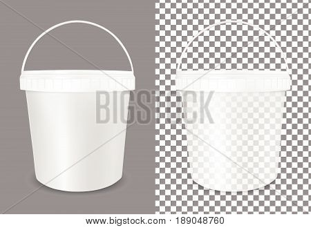 Transparent plastic bucket for food, sour cream, sauce and snack
